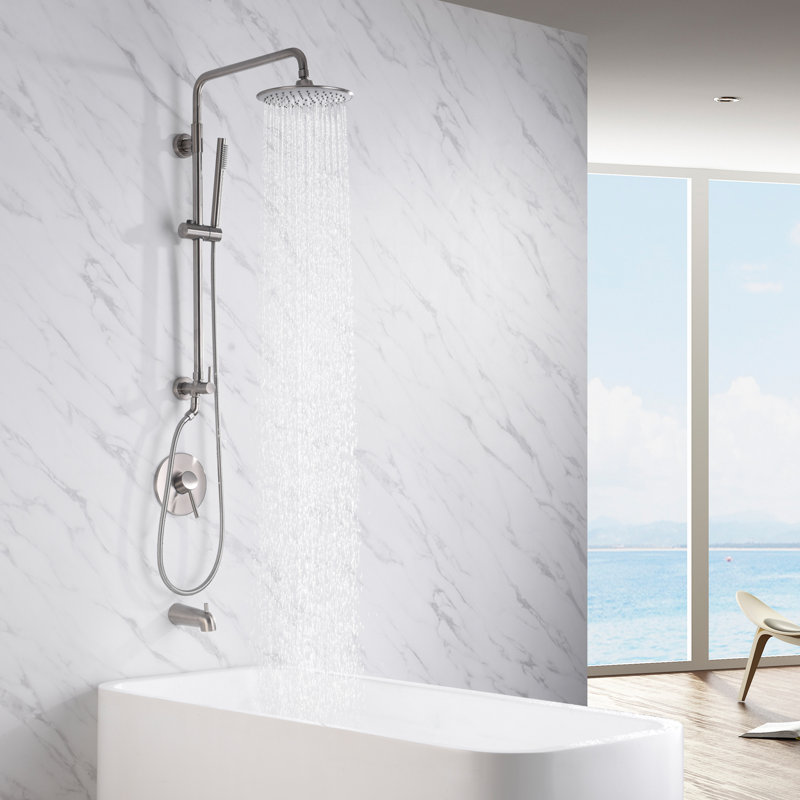 Brushed Nickel Adjustable Rain Shower System with Handheld