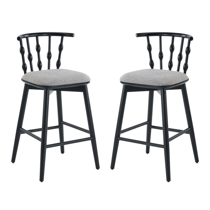 Tabouret de bar en bois Doria, ensemble de 2, Noir