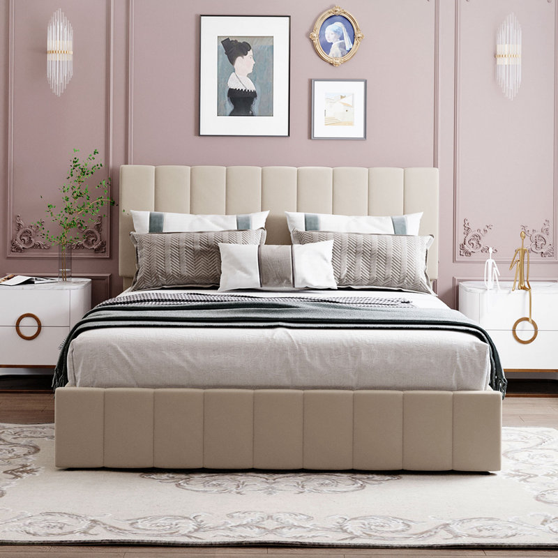 Lit plateforme tapissier avec rangement Alfie-Ray, gris, Double