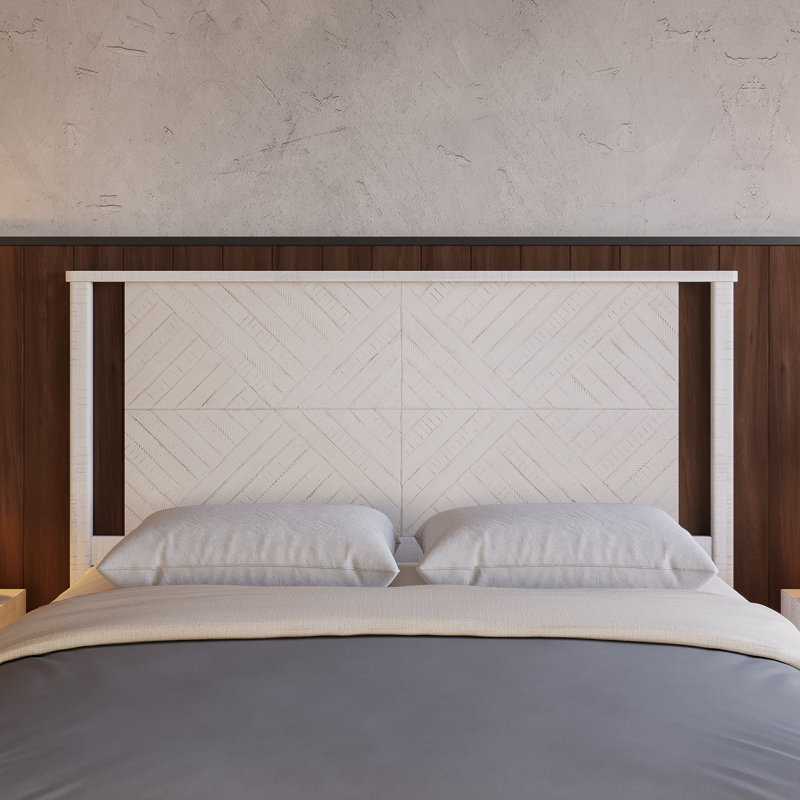 Tête de lit rustique en bois massif Ethan, Blanc rustique, Grand