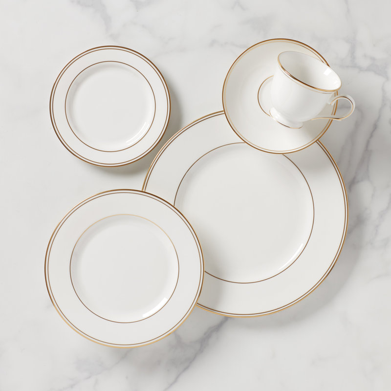 White and Gold Porcelain 5-Piece Formal Place Setting