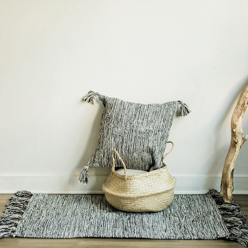 Tapis noir et blanc en coton tissé à la main Tifany, Rectangle 3 pi x 5 pi
