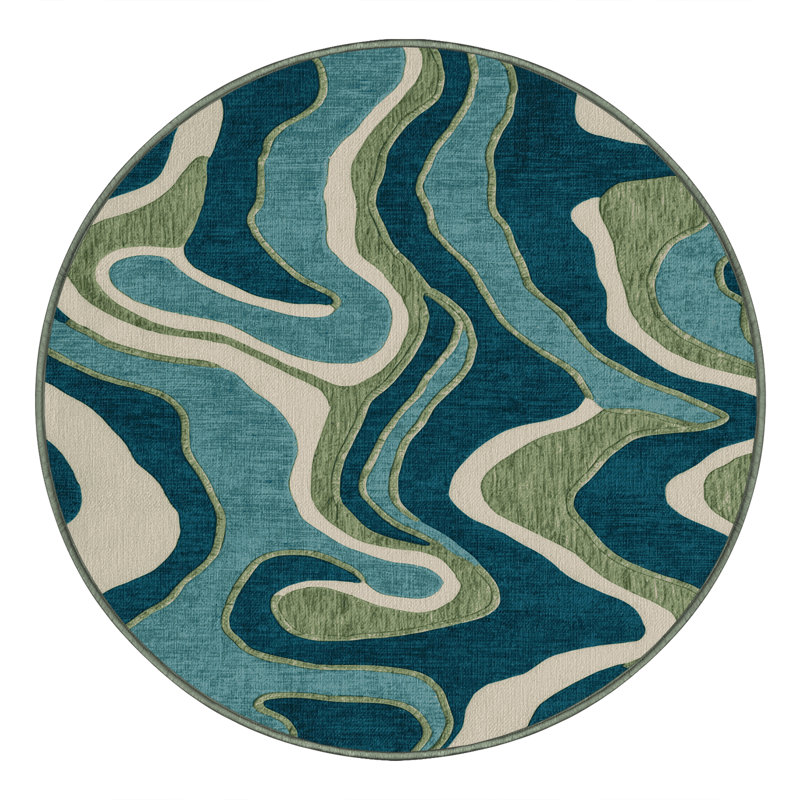 Machine Washable Nature Green Area Rug, Round 5'