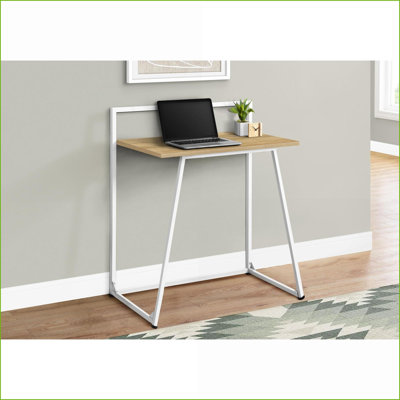 Bureaux d'ordinateur, bureau d'ordinateur portable de bureau contemporain L 30 po, base en métal blanc avec stratifié naturel | Naturel | Panneau de fibres à densité moyenne