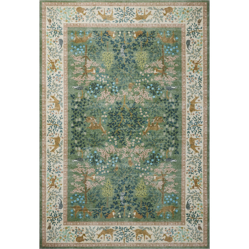 Tapis sauge / rosé Rifle Paper Co. x Loloi, Carré 1 pi 6 po