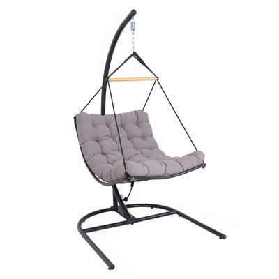 Hanging Egg Chair With Stand, Outdoor Indoor Swing Chair With Cushion & Steel Frame, 350 Lbs Capacity Hammock Chair For Patio, Bedroom, Garden, Balcony, Poolside
