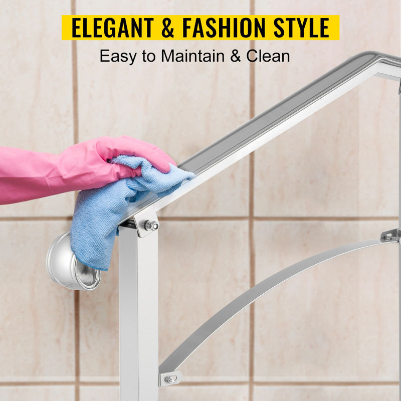 Transitional Stair Handrail 35cm 2-3 Steps Iron 1 Piece Silver w/ Install Kit