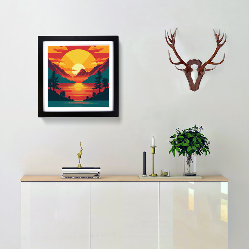 Sunrise Retro Art - Framed Print, Black