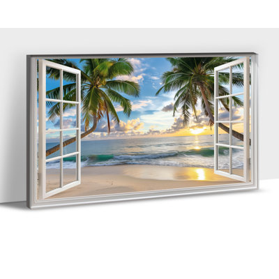 Pictures Wall Art, Palm Trees Canvas Wall Decor, Ocean Pictures with Window Print