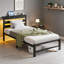 Base de lit plateforme noire, structure simple en métal et en bois avec éclairage à DEL et charge USB-260046835