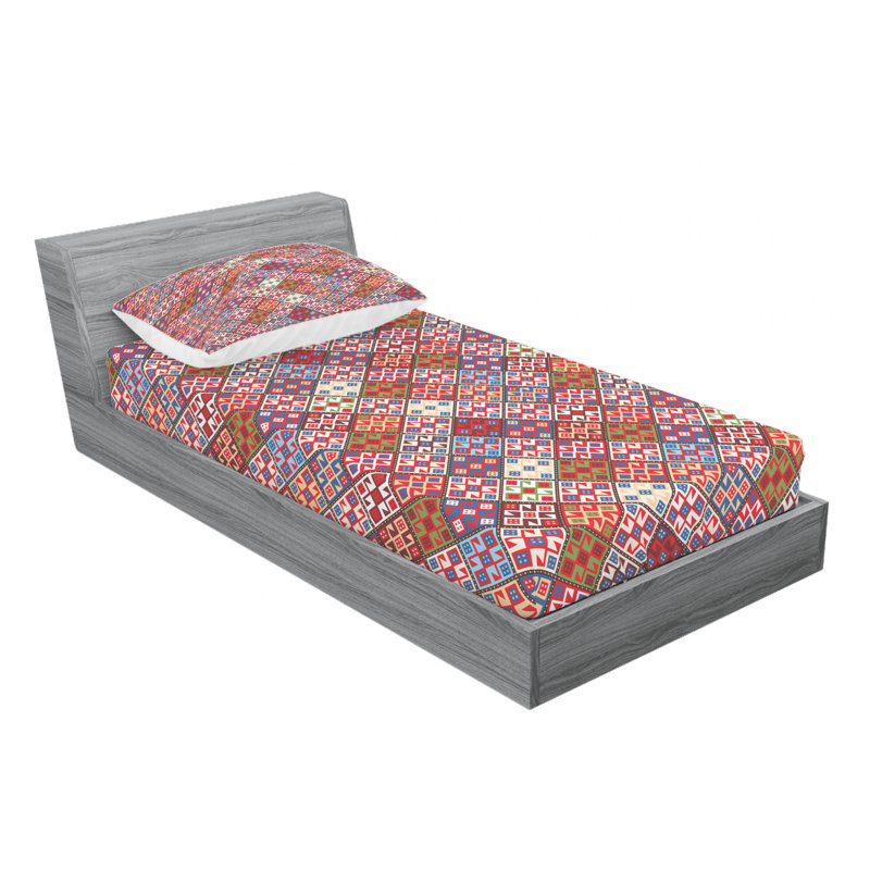 Microfiber Geometric Sheet Set, Twin Sheet Set + Fitted Sheet + 1 Pillowcase