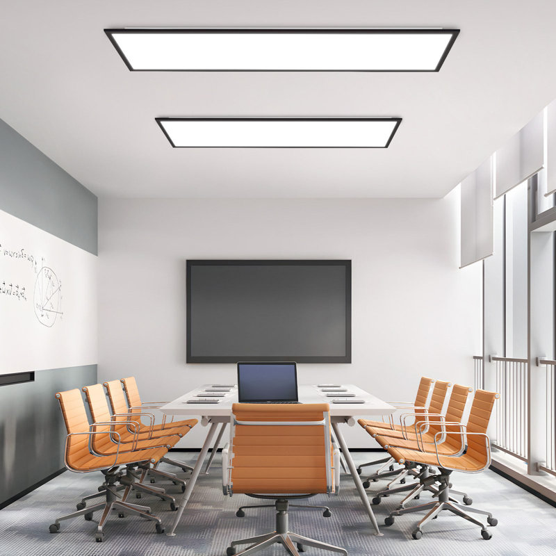 LED panel 100x25 ceiling light - dimmable ceiling panel RGB color change long ceiling lamp flat with remote control large 24W black rectangular office lamp ceiling for office playroom living room