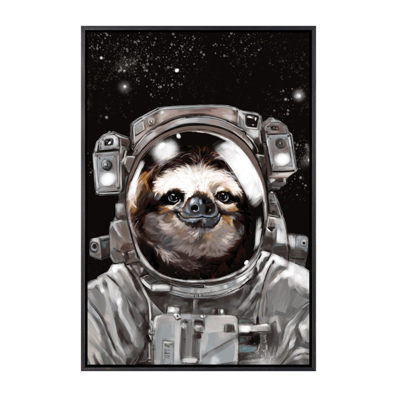 « astronaute sloth selfie », art, H 60 po x l 40po x P 1,5 po, Toile avec cadre noir patiné
