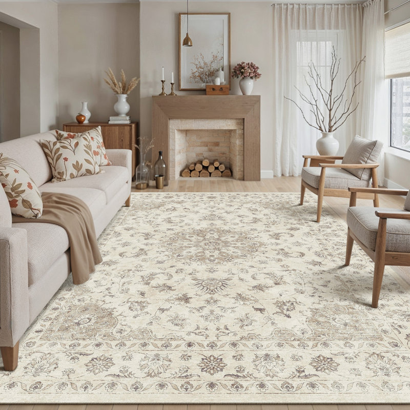 Elegant Vintage Floral Design Area Rug for Living Room, Rectangle 6'3" x 8'6"