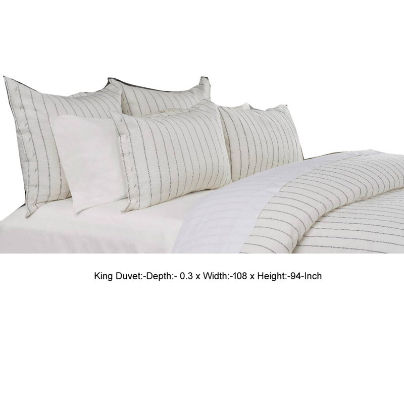 Eberly Striped Linen Duvet Cover, King Duvet Cover, Ivory