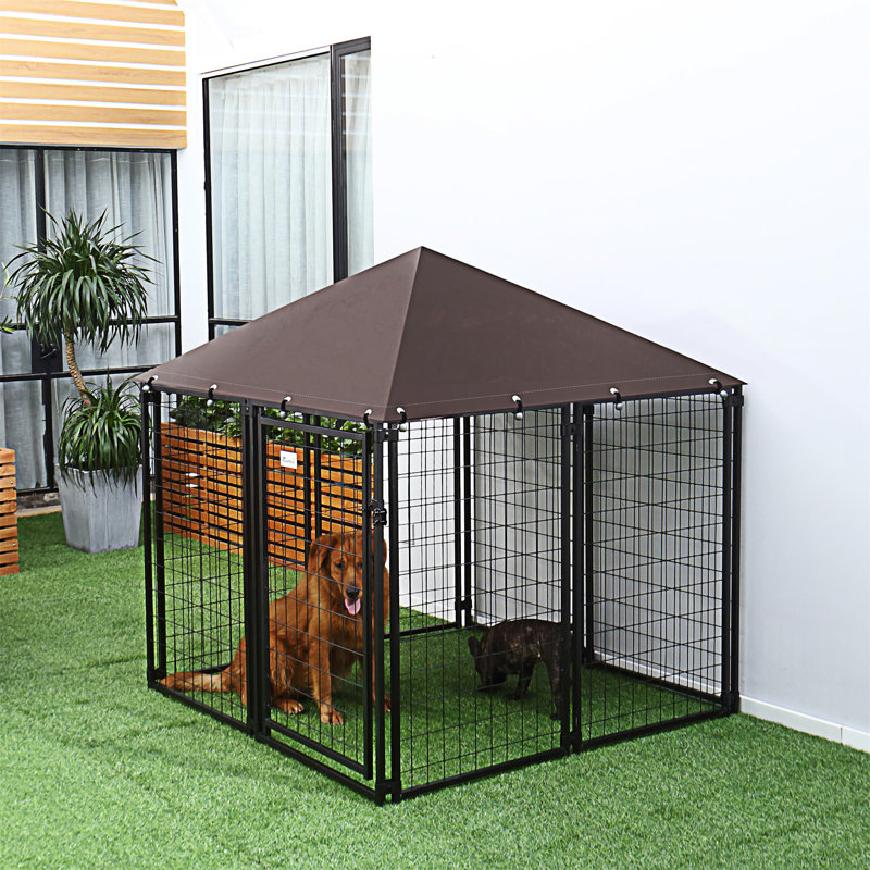 5' x 5' Black Steel Outdoor Dog Kennel with Roof