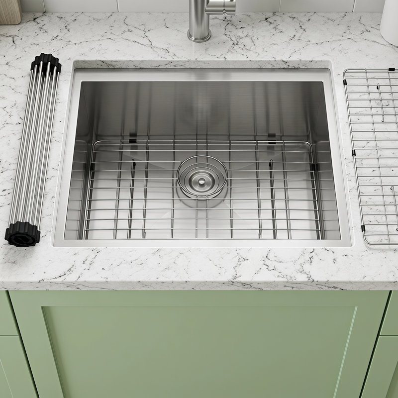 Évier de cuisine encastré profond à angle droit L 25 po x l 22 po avec accessoires