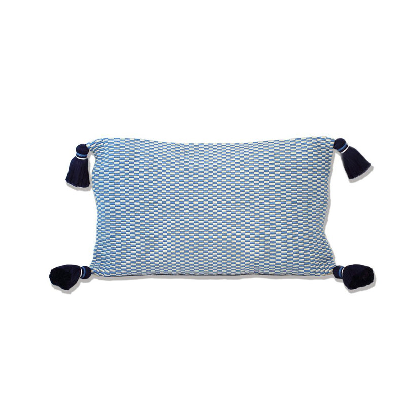 Ella Rectangular Cotton Pillow Cover and Insert, Periwinkle/Natural