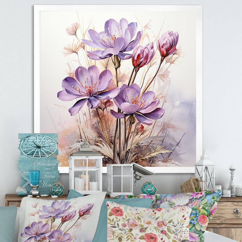 Art mauve zen mauve, Cadre simple blanc, H 30 po x l 30 po x P 1,5 po
