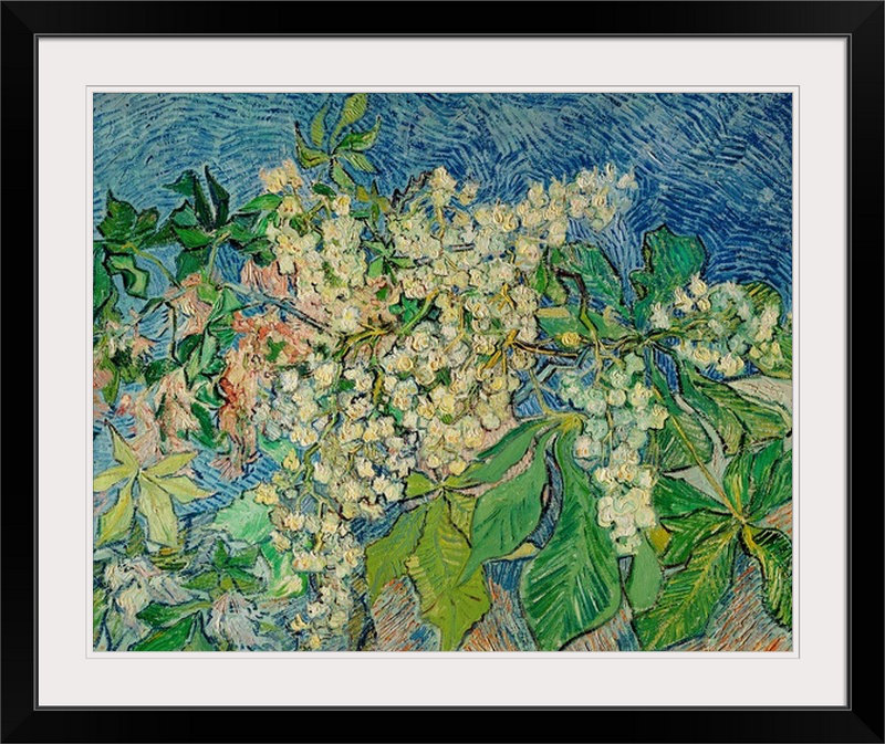 «Blossoming Chestnut Branches», 1890 par Vincent Van Gogh - reproduction d'art, H 32 po x l 38 po x P 1 po, Cadre noir