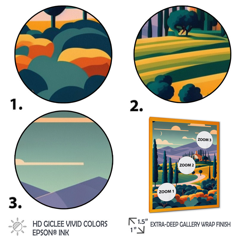«Graphic Trees to Wineyard», reproduction sur toile, Impression dorée sur toile encadrée, H 44 po x l 34 po x P 1,5 po