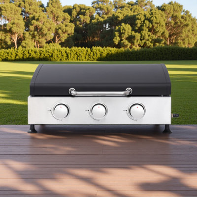 Barbecue au gaz extérieur à 3 brûleurs de 28 680 BTU, plaque de cuisson émaillée et grilles en fonte, avec plateau à huile coulissant