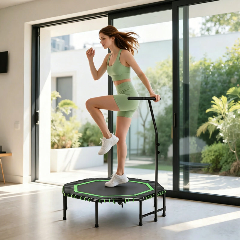 48" Octagonal Foldable Mini Trampoline with Adjustable Handle, Green