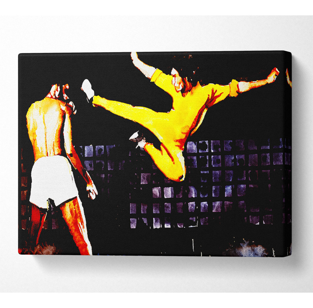 Bruce Lee Flying Kick - Kunstdrucke auf Leinwand