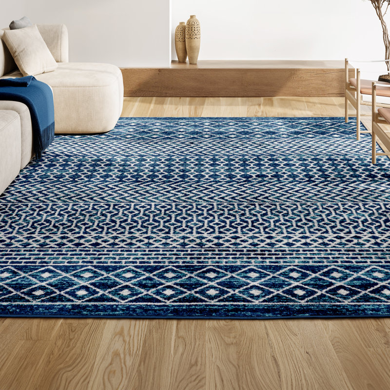Tapis bleu marine / crème Bouvard, Rectangle 5 pi 3 po x 7 pi 7 po