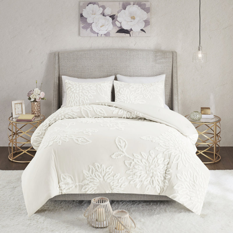 Couette en chenille, format King/King, 3 pièces, coton, motif floral, style chambre