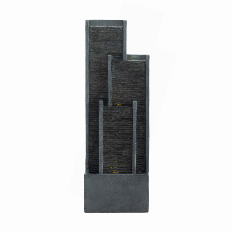 40 Inch Modern Outdoor Water Fountain,Floor Standing Cascading Waterfall With Contemporary Curves,Suitable For Porch,Office,Home Garden,Patio