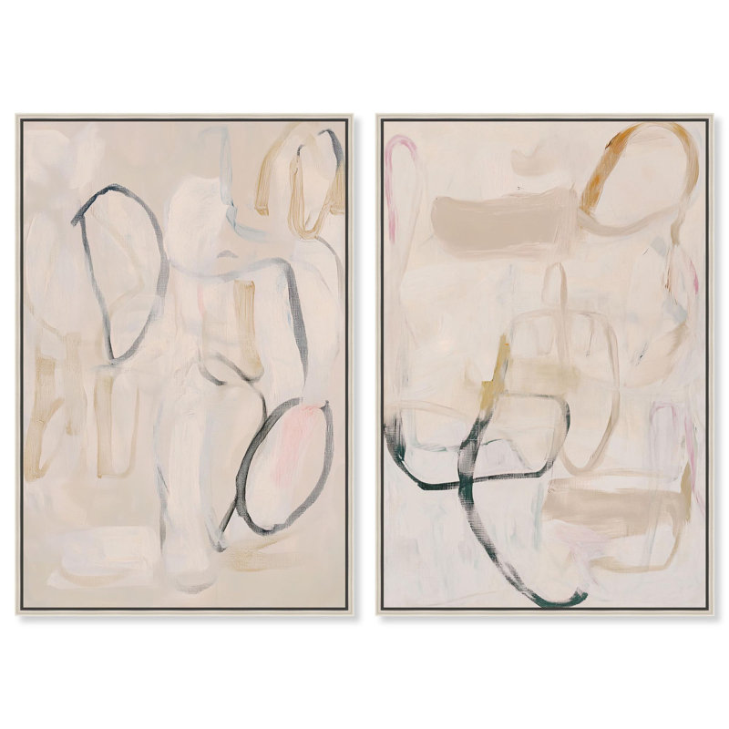 «Neutral Serenity Gold Art», ensemble de 2 impressions sur toile par , H 55 po x l 37 po, Argent argent
