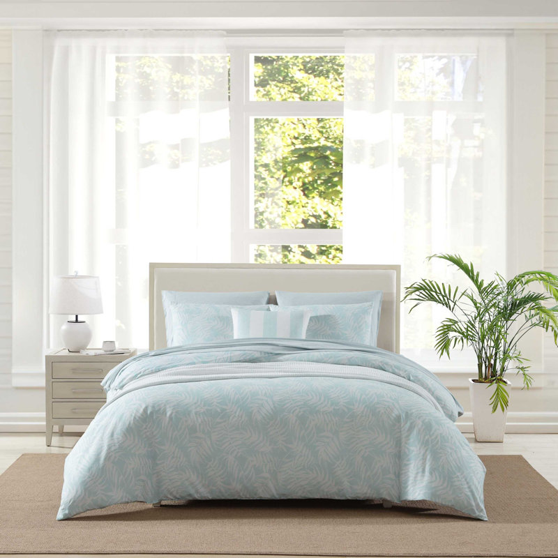 Art of Palms Cotton Comforter Set, King Comforter + 2 King Shams, Blue Floral