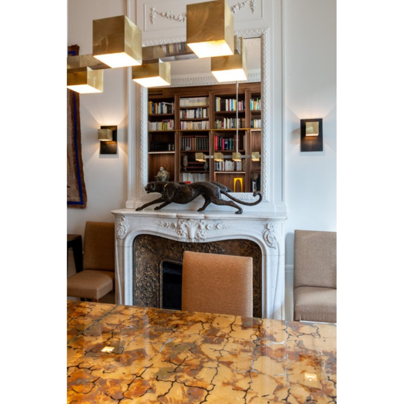 Lustre cubique clair carré Paris, Laiton brossé, 78" Long x 20" Wide x 44" Height