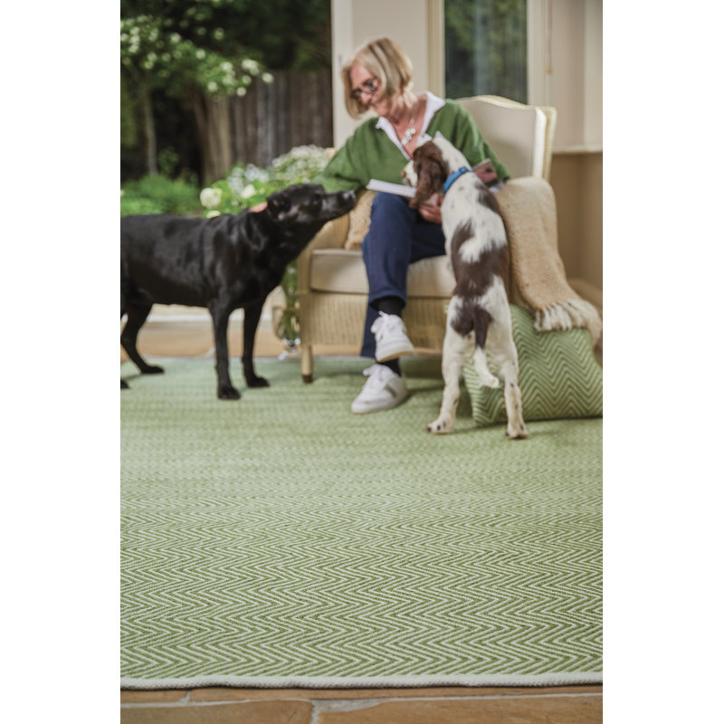 Herringbone Washable Green Rug, Rectangle 120 x 170cm