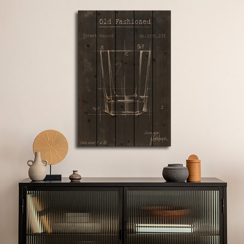 Impression d'art mural en bois - Barware Blueprint I par Ethan Harper, H 26 po x l 18 po