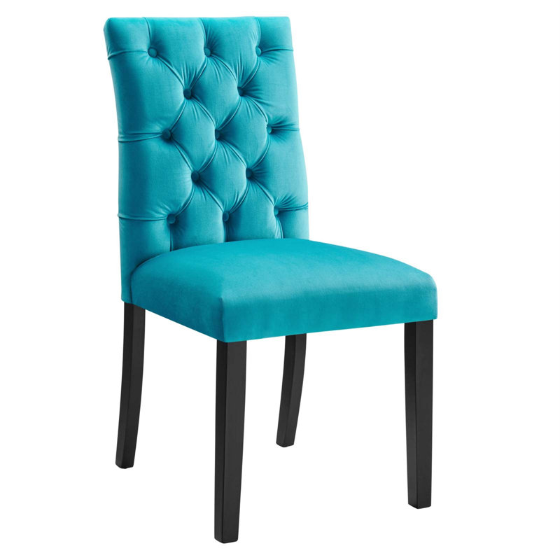 Blue Velvet Upholstered Wood Side Chair, 25" x 19" x 38"