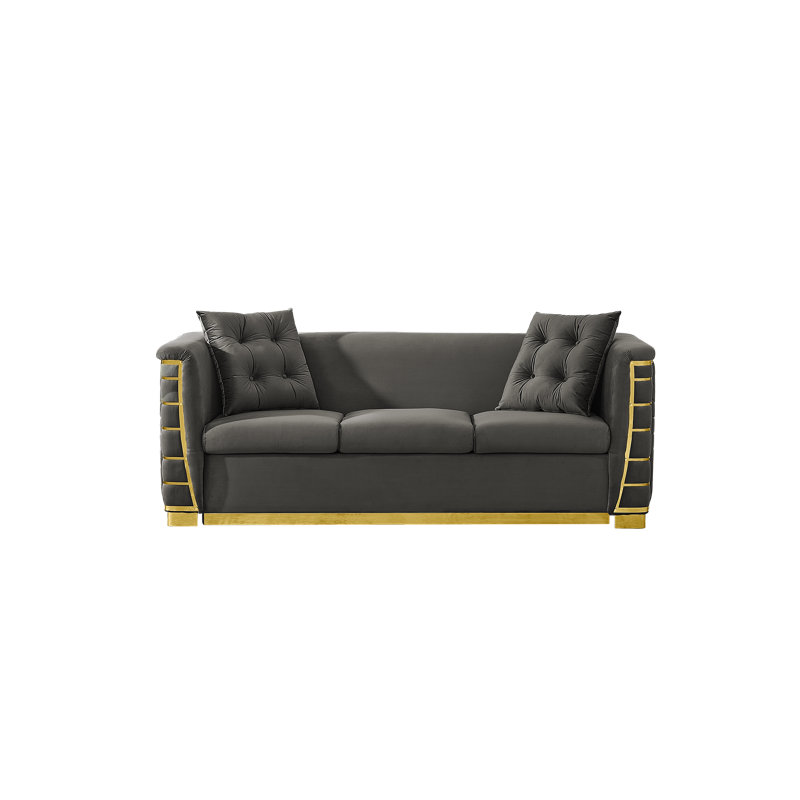 Veloria 82.3" Velvet 3-Seater Sofa with 2 Pillows for Living Room and Apartment, Gray