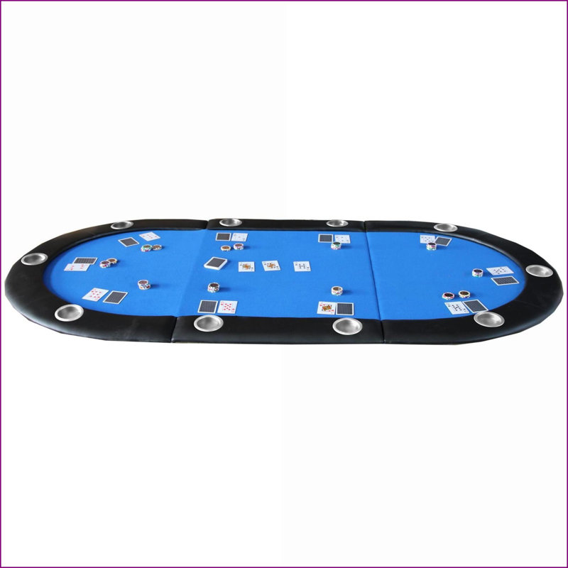 Plateau de table de poker pliable pour 10 joueurs, pliable en trois avec porte-gobelets | Bleu | Moderne, Bleu