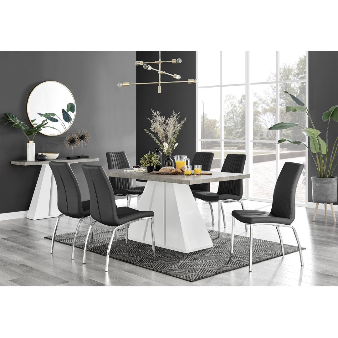 Athena Modern Marble Effect & High Gloss Dining Table Set with 6 Soft Touch Faux Leather Chairs