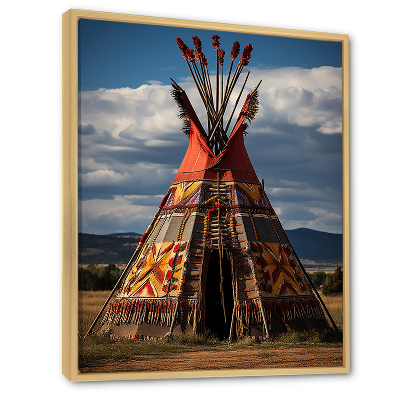 Tipi amérindien harmonie des prairies - Imprimé, H 20 po x l 12 po x P 1 po, Cadre naturel flottant
