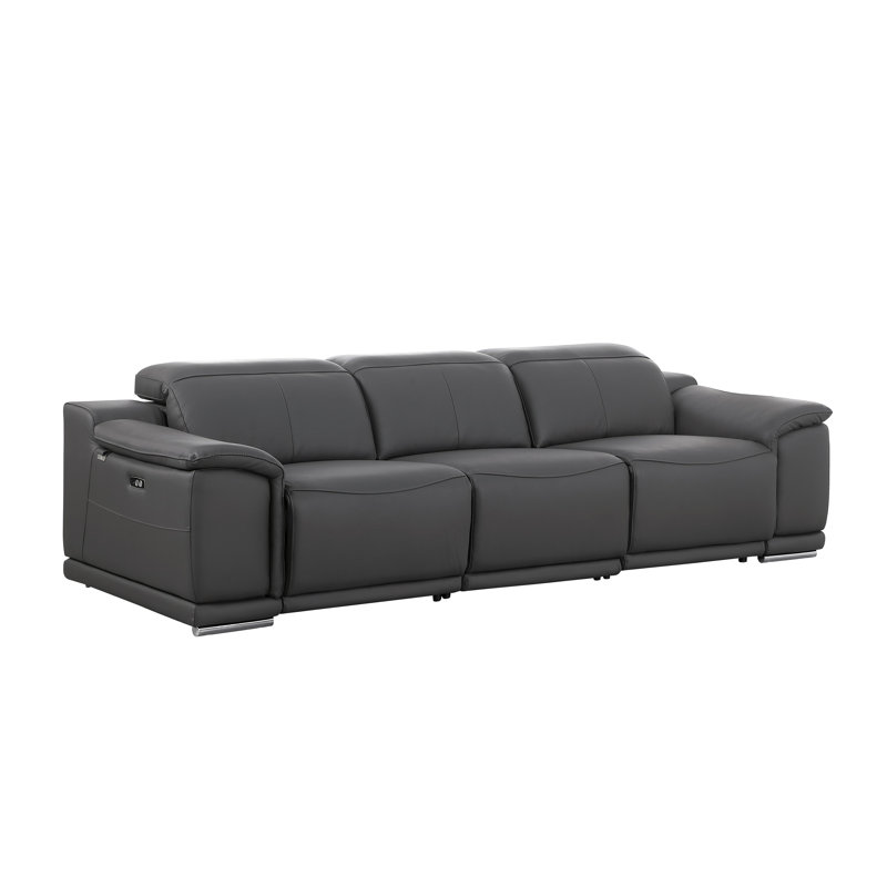 Monza Power Recline Top Grain Italian Leather Sofa, Dark Gray