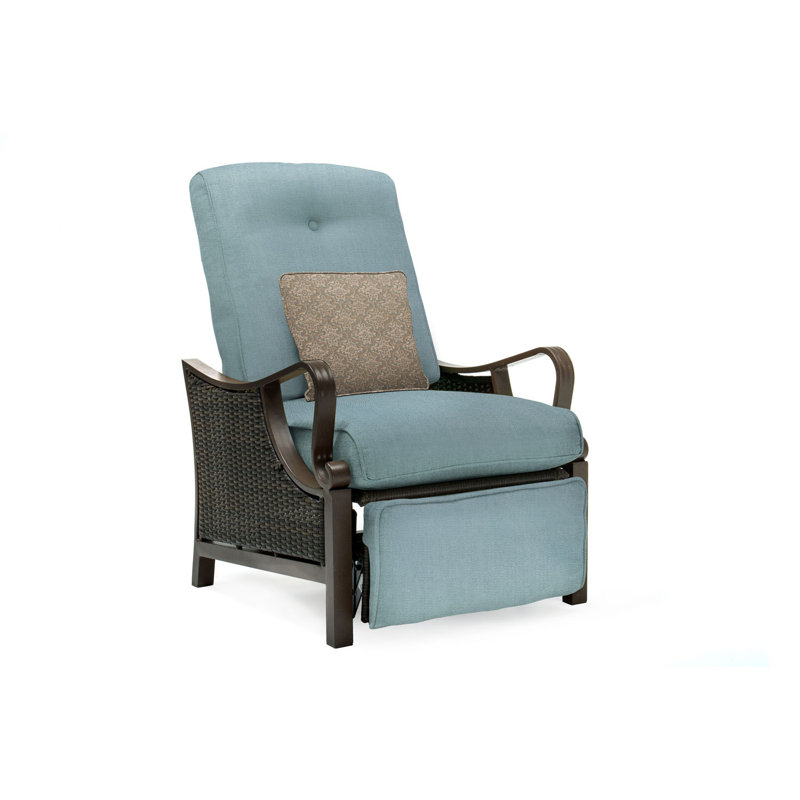 Craighead Luxury Recliner Patio Chair with Plush Cushions and Accent Pillow, Ocean Blue