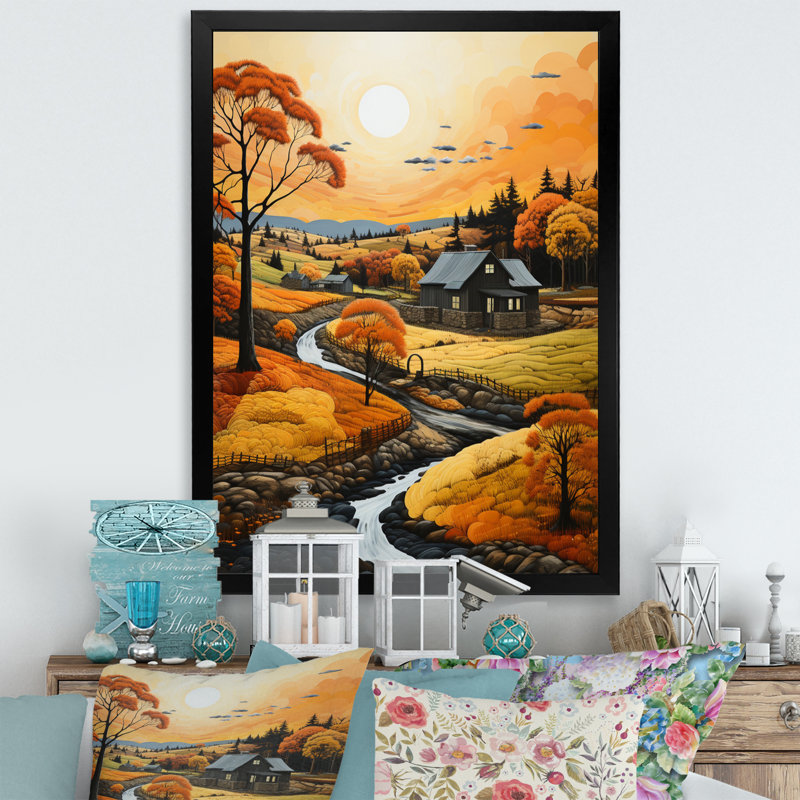 Essen Farm Autumn Hues Landscape III, reproduction d'art sur toile, H 44 po x l 34 po x P 1,5 po, Cadre photo noir