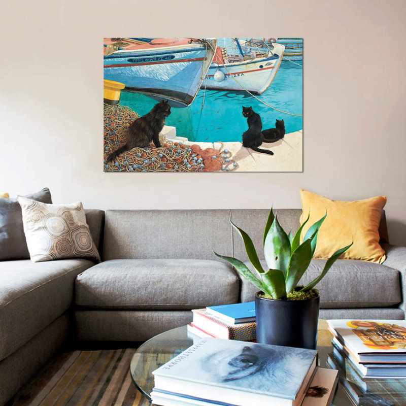 « looking the fish », impression sur toile, H 18 po x l 26 po x P 1,5 po, Pas de tapis, Toile tendue