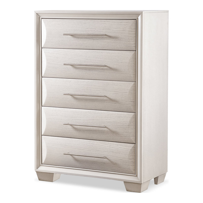 Commode 5 tiroirs Brookline, Blanc