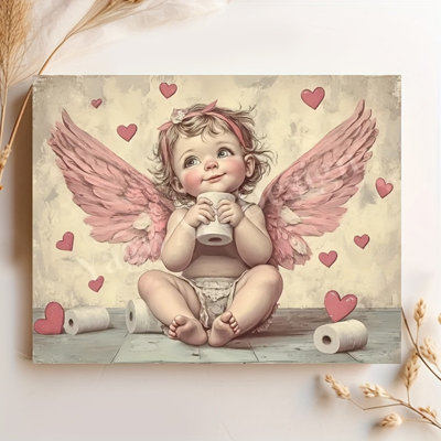 Impression sur toile vintage fantaisiste de bébé ange et papier hygiénique - Urban Studio