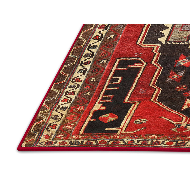 Tapis traditionnel rouge / noir, Rectangle 3 pi x 5 pi