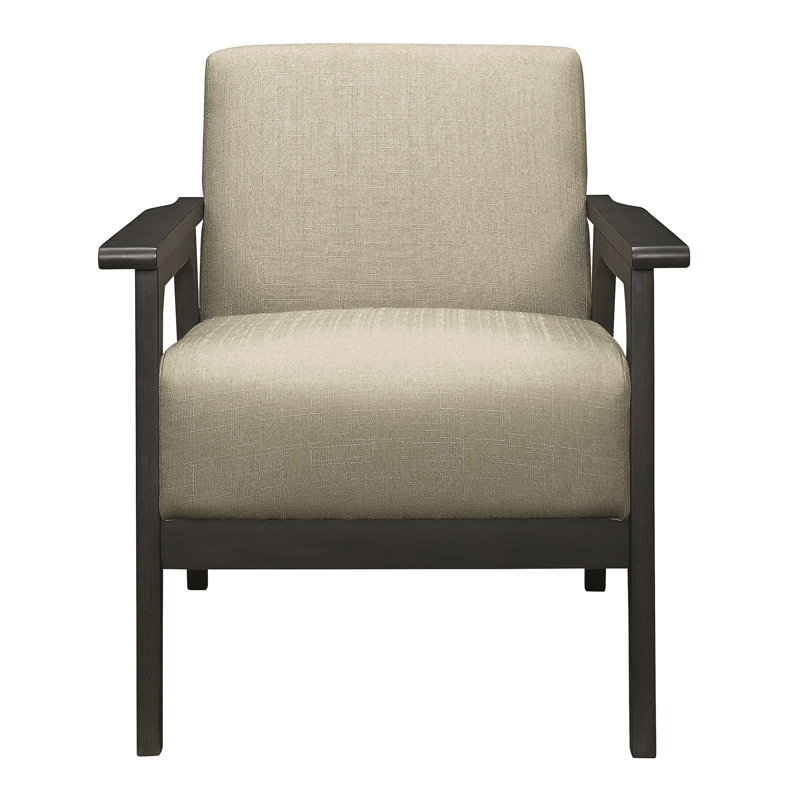 Siège brun rembourré, structure en bois d'hévéa massif, finition gris antique, accent de salon confortable brun, H 32 po