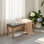 Banc de chambre à coucher, banc d'entrée touffeté de style français rétro, banc de bout de lit tapissier sculpté 43,3 po avec pieds en bois vieilli, repose-pieds en lin pour le salon